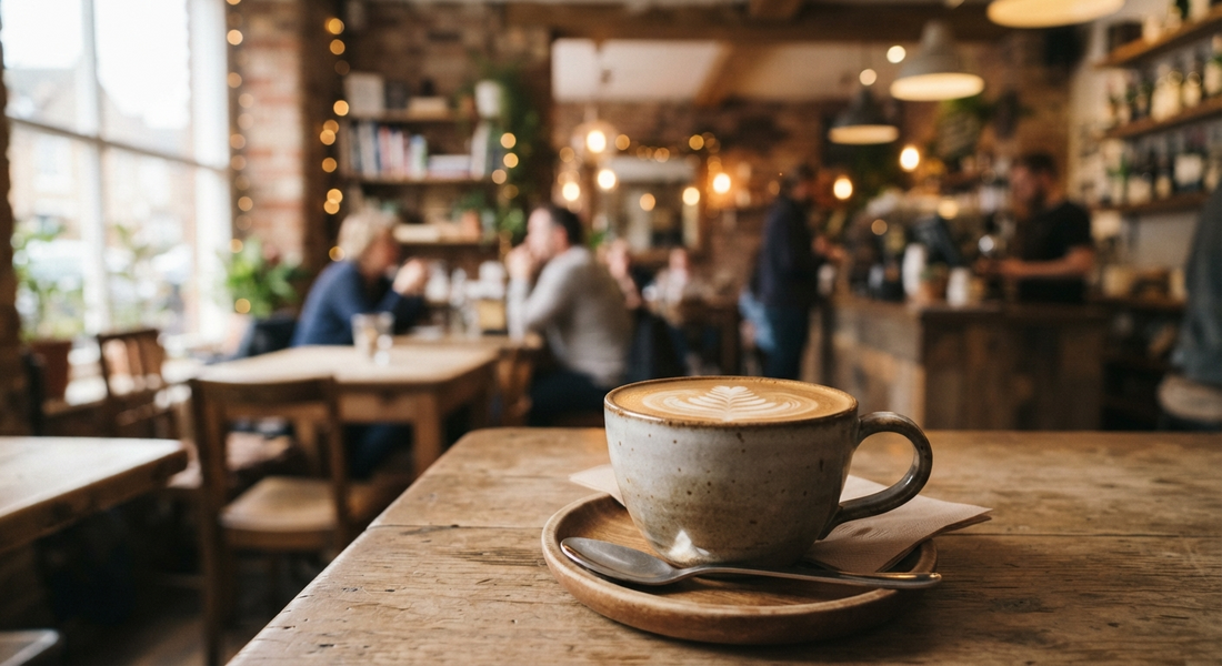 A steaming cup of coffee on a saucer